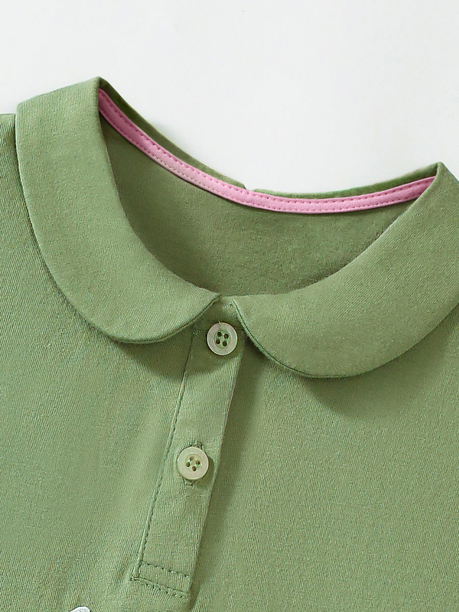 Girls Abstract Embroidered Peter Pan Collar A-Line Midi Dress