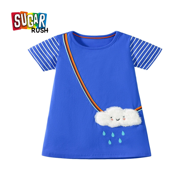 Girls Striped Round Neck A-Line Dress