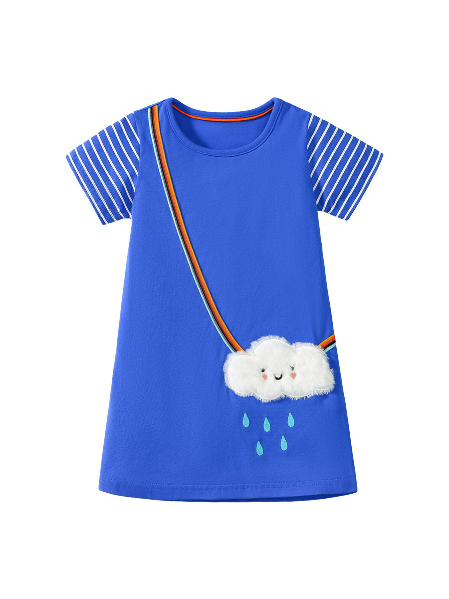 Girls Striped Round Neck A-Line Dress