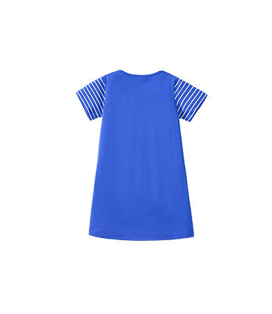 Girls Striped Round Neck A-Line Dress