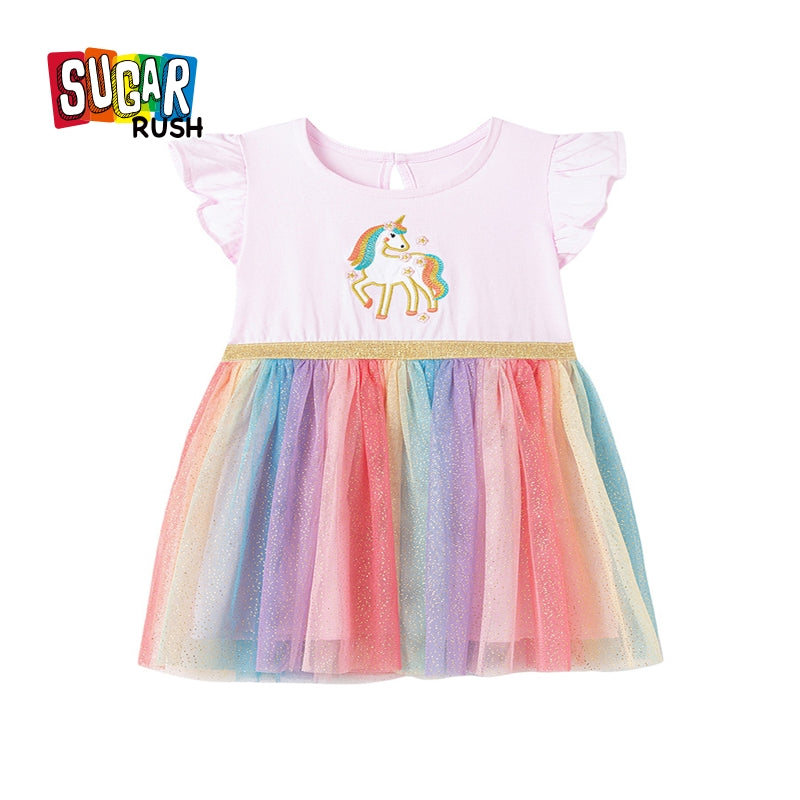 Girls Flutter Sleeves A-Line Dress