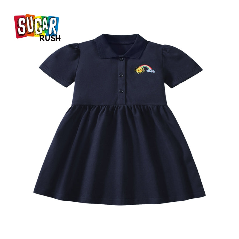 Girl Shirt Collar Pleated Fit & Flare Mini Dress