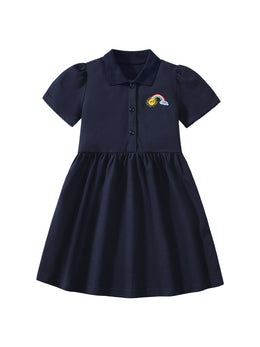 Girl Shirt Collar Pleated Fit & Flare Mini Dress