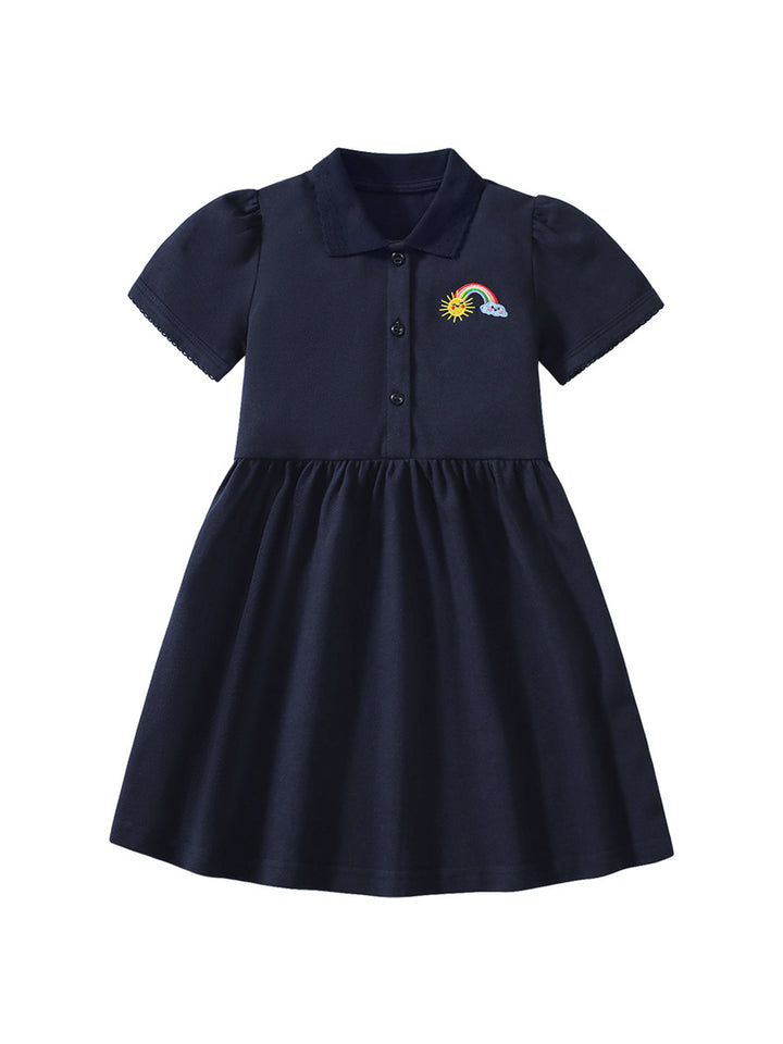 Girl Shirt Collar Pleated Fit & Flare Mini Dress