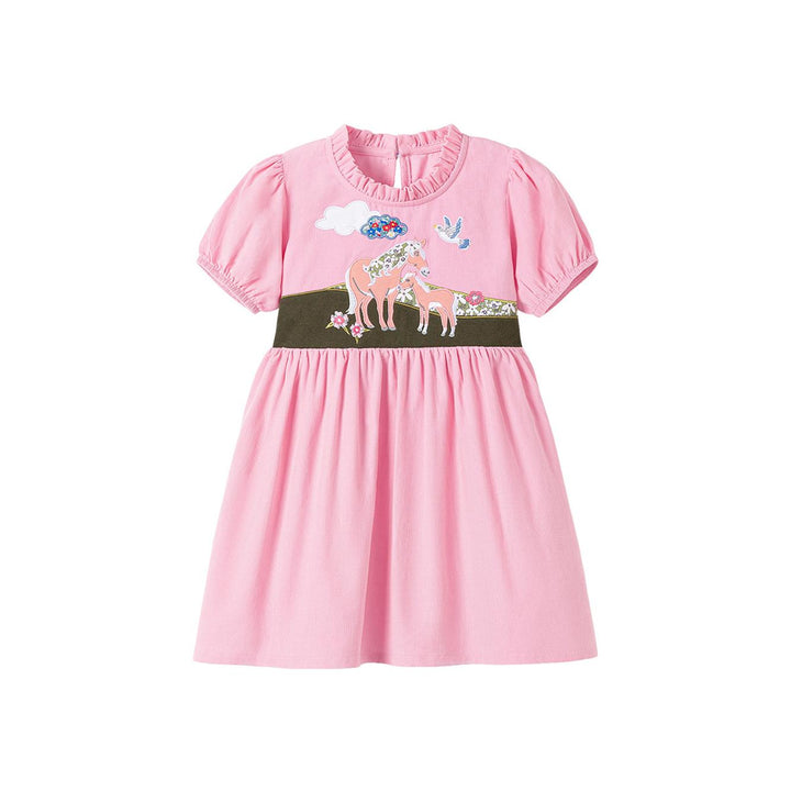 Girls Print Puff Sleeve A-Line Dress