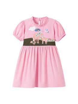 Girls Print Puff Sleeve A-Line Dress