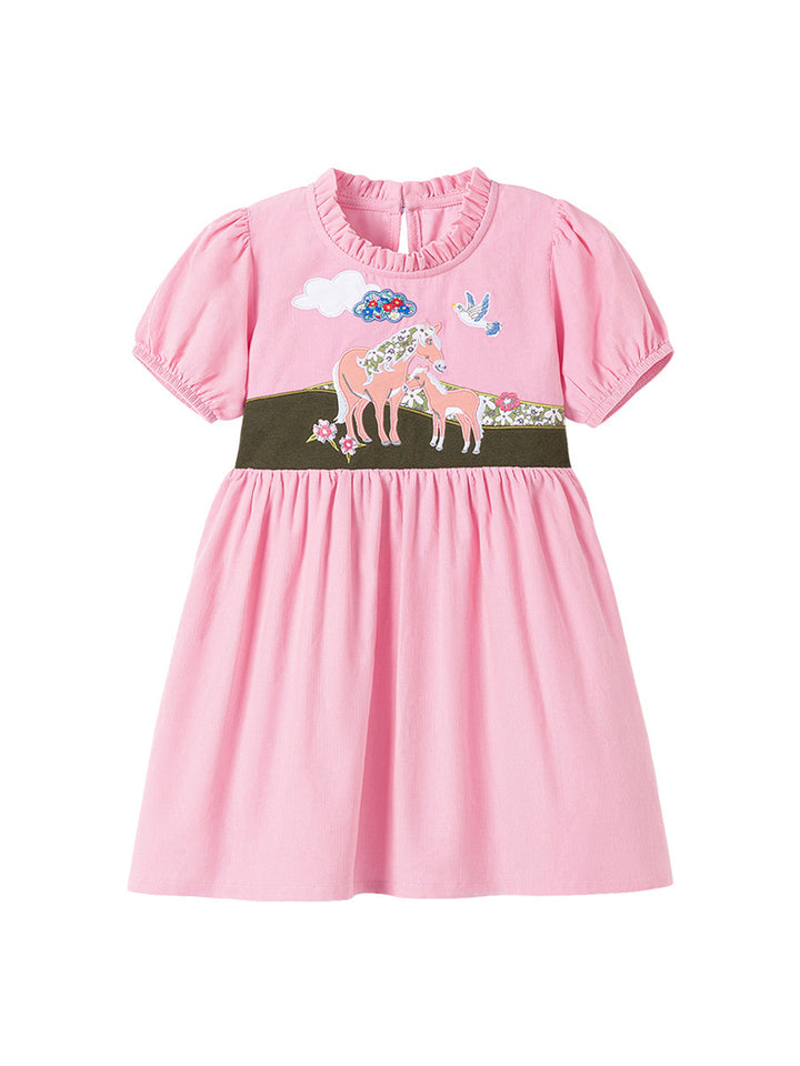 Girls Print Puff Sleeve A-Line Dress