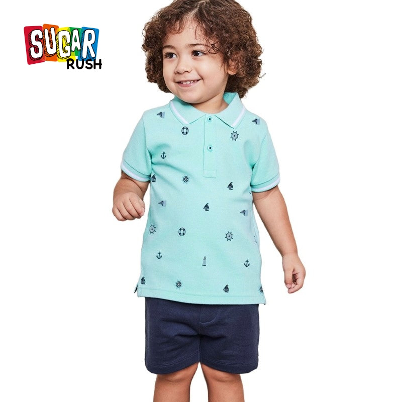 Boys Blue Graphic Printed T-Shirt with Shorts