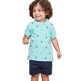 Boys Blue Graphic Printed T-Shirt with Shorts