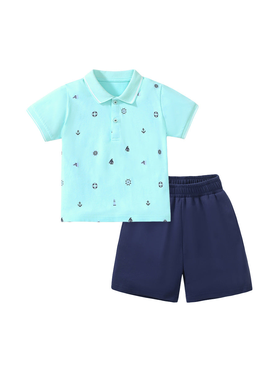 Boys Blue Graphic Printed T-Shirt with Shorts