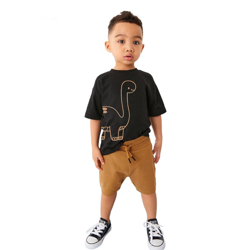 Black Boys Printed Pure Cotton T-shirt with Shorts