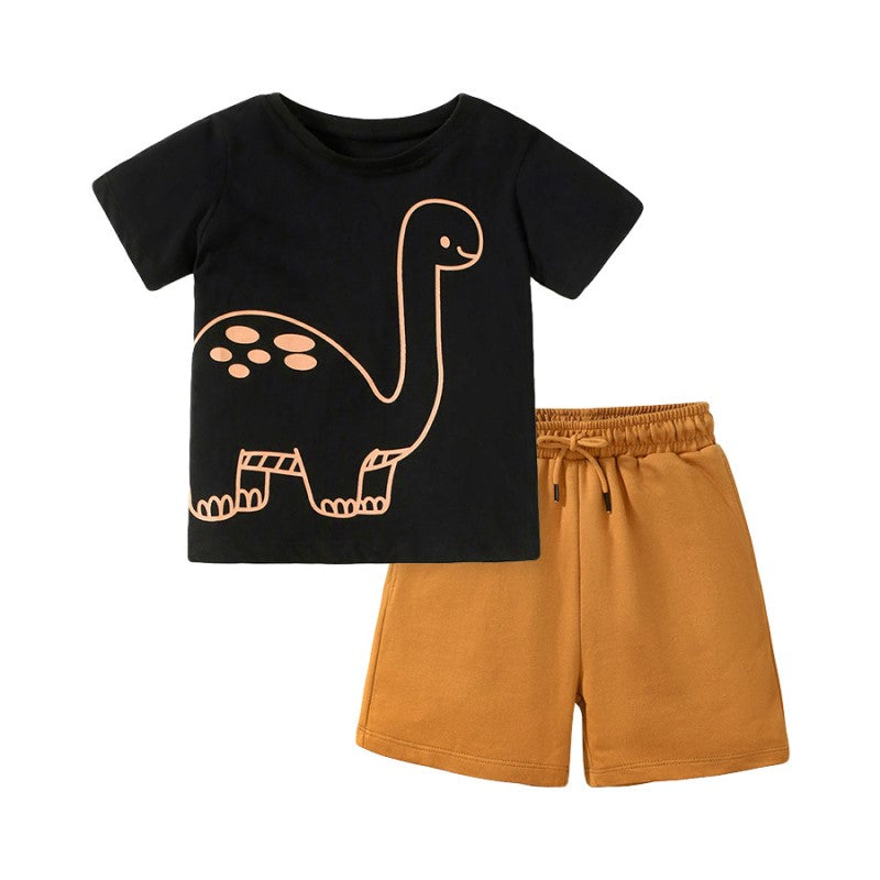 Black Boys Printed Pure Cotton T-shirt with Shorts
