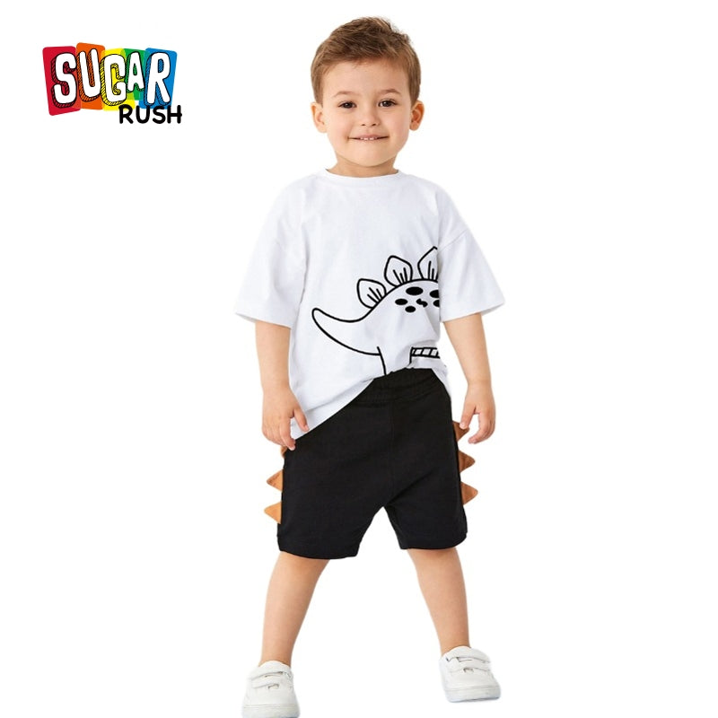 White Boys Printed Pure Cotton T-Shirt with Shorts