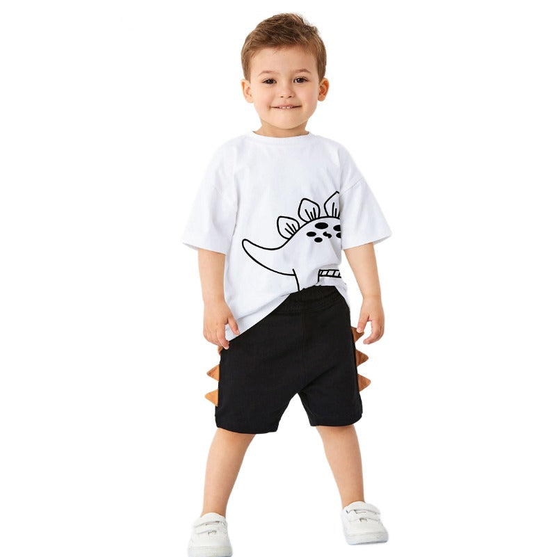 White Boys Printed Pure Cotton T-Shirt with Shorts