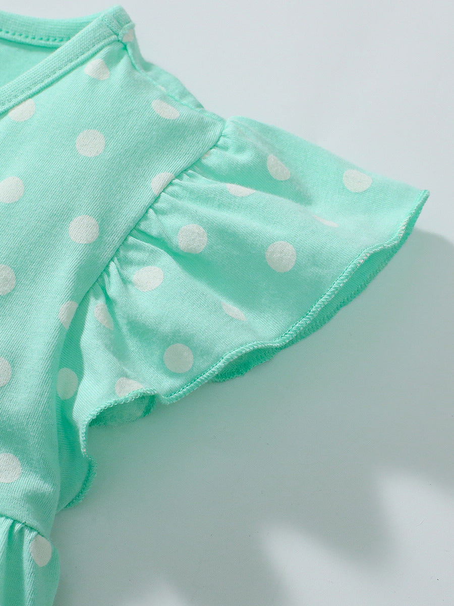 Girls Green & Navy Blue Printed Top with Shorts