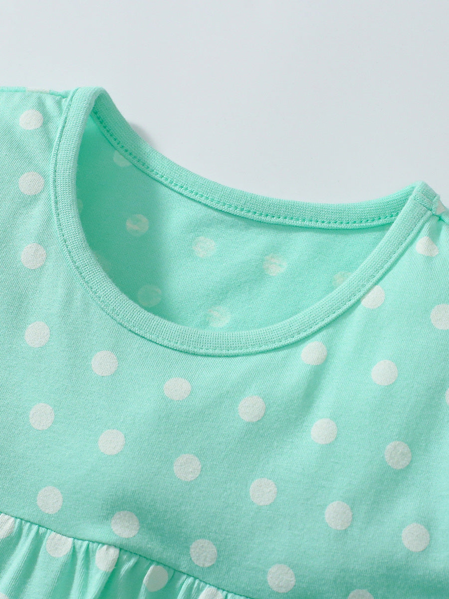 Girls Green & Navy Blue Printed Top with Shorts