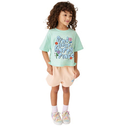 Girls Printed Pure Cotton Top with Shorts