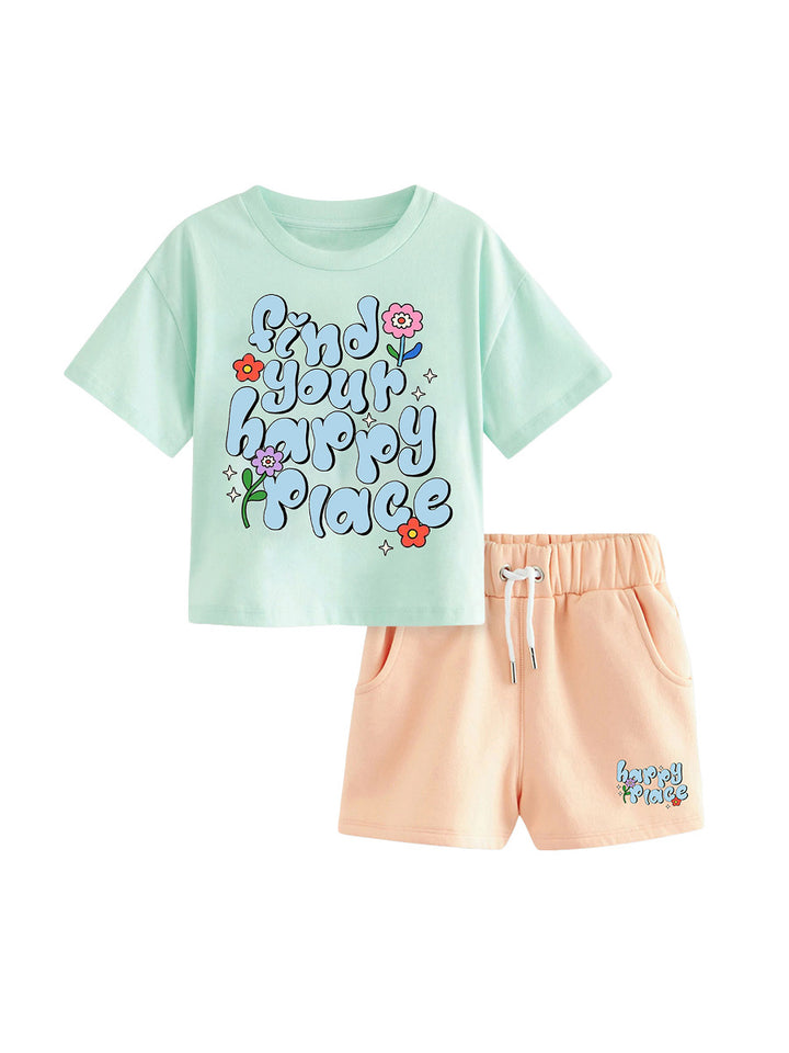 Girls Printed Pure Cotton Top with Shorts