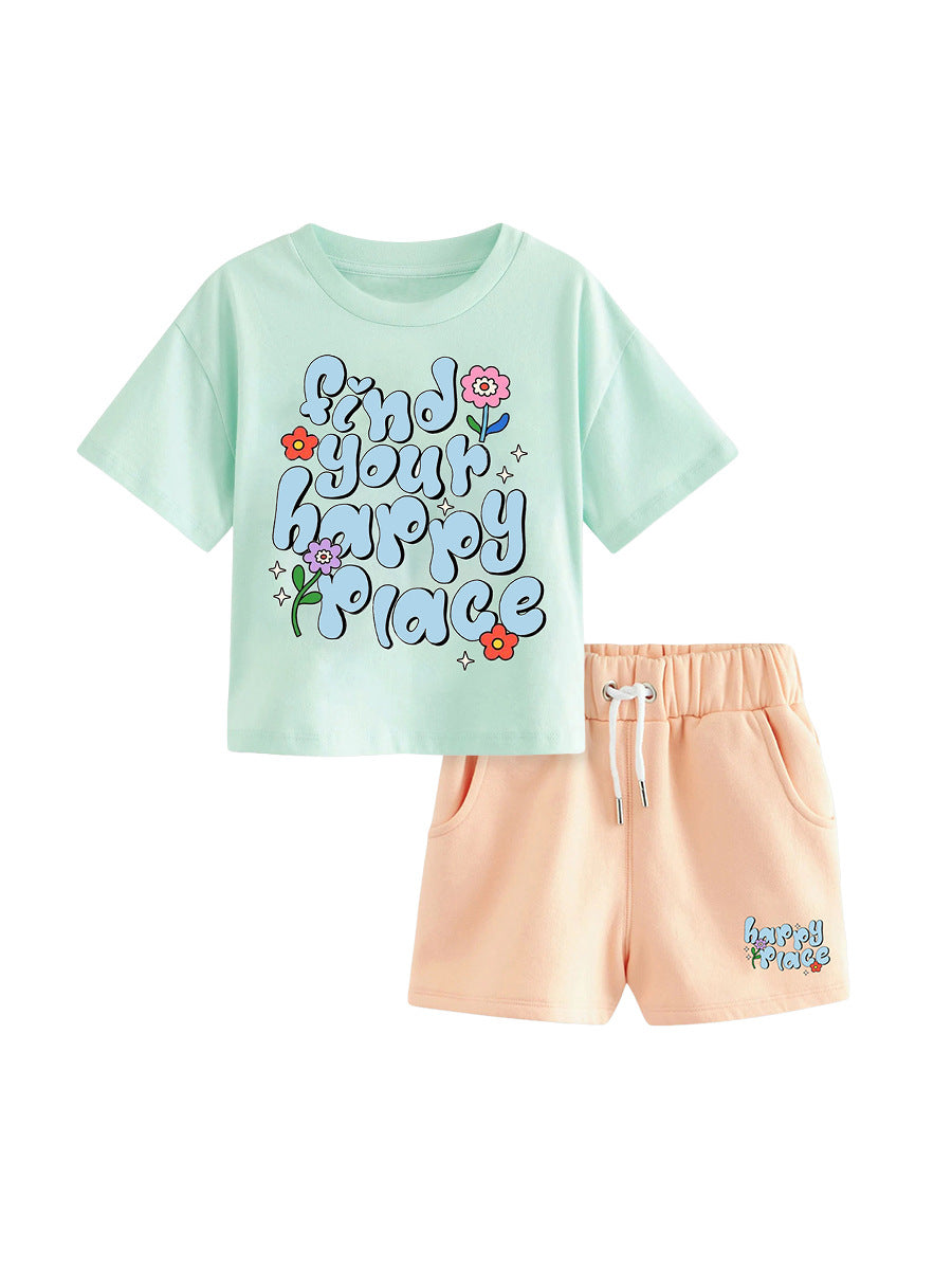 Girls Printed Pure Cotton Top with Shorts