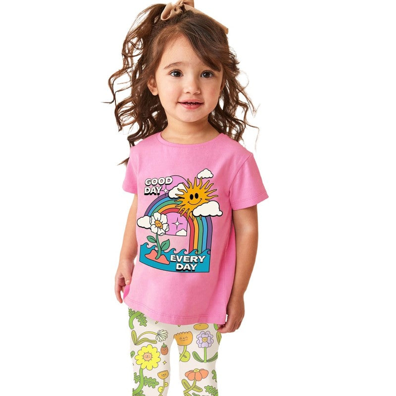 Girls Pink Conversational Printed Pure Cotton Night Suit