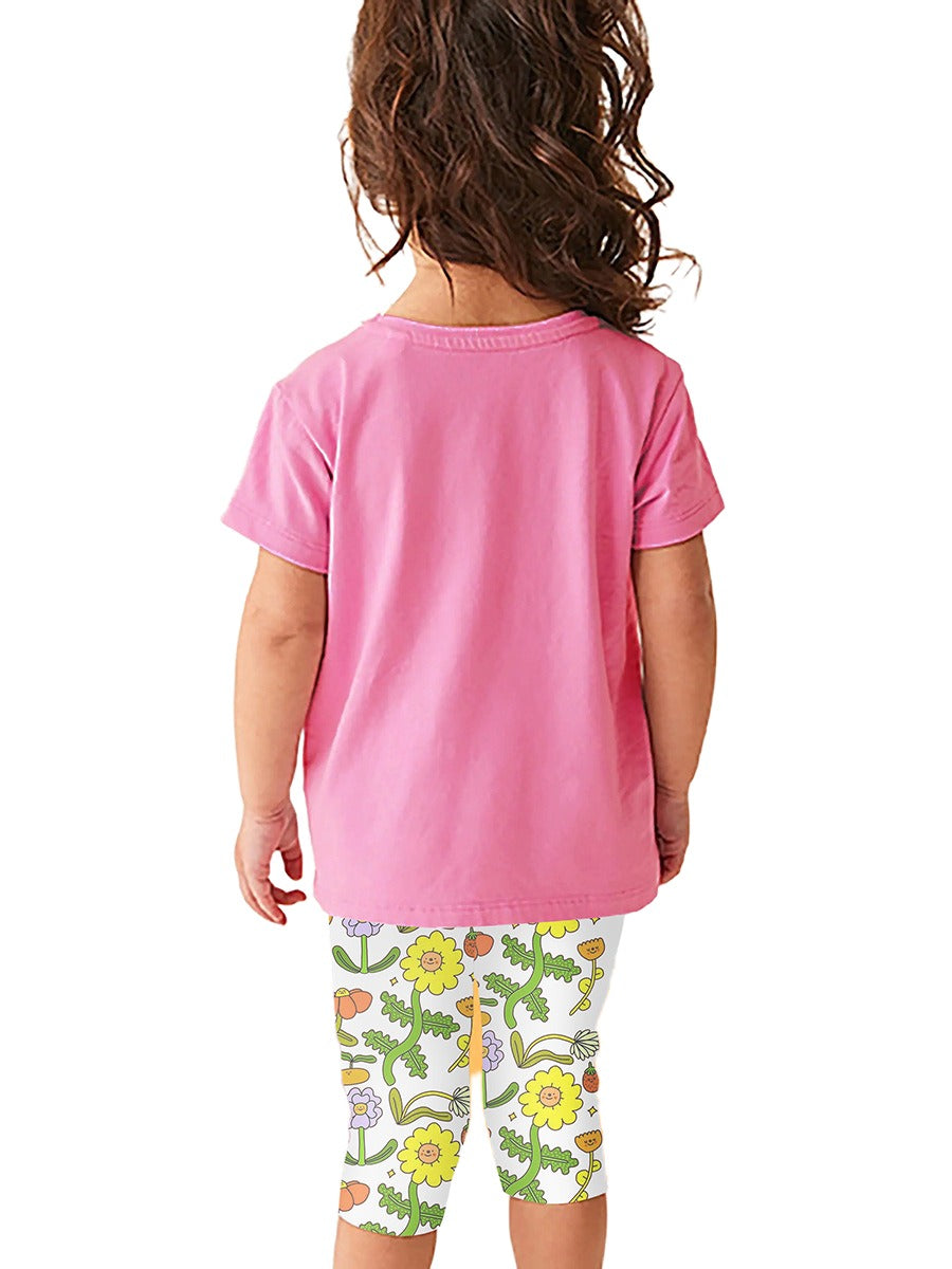 Girls Pink Conversational Printed Pure Cotton Night Suit
