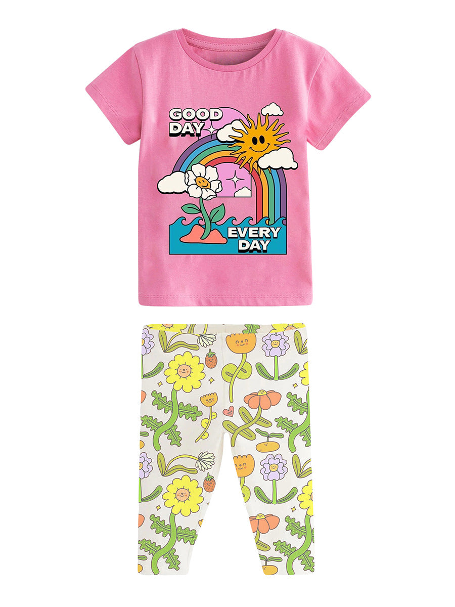 Girls Pink Conversational Printed Pure Cotton Night Suit
