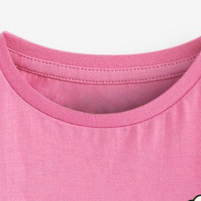 Girls Pink Conversational Printed Pure Cotton Night Suit