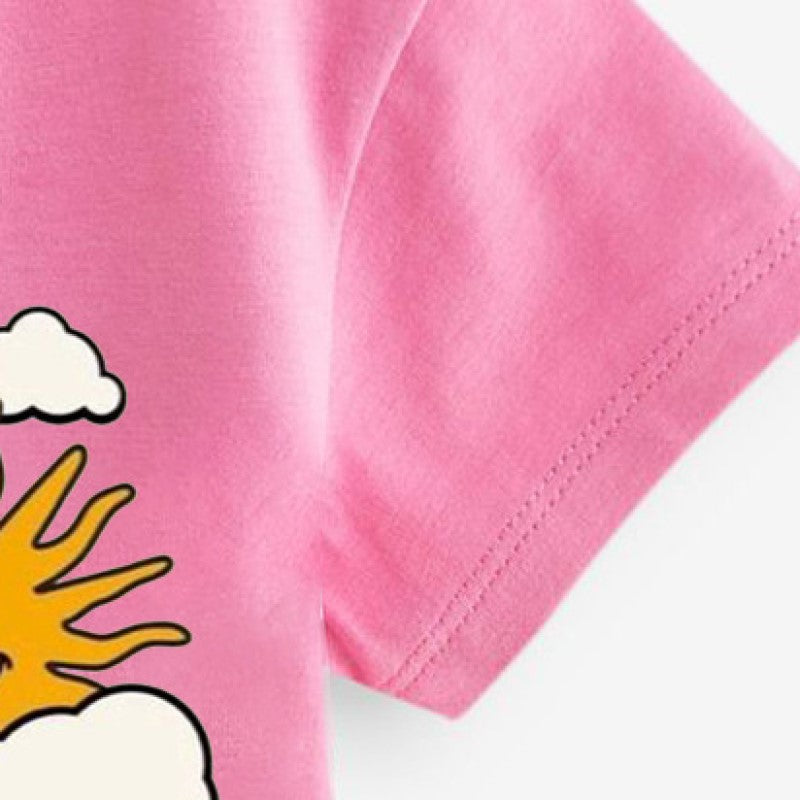 Girls Pink Conversational Printed Pure Cotton Night Suit