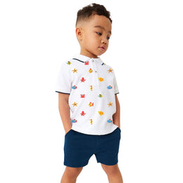 Boys White Graphic Printed Pure Cotton T-Shirt with Shorts