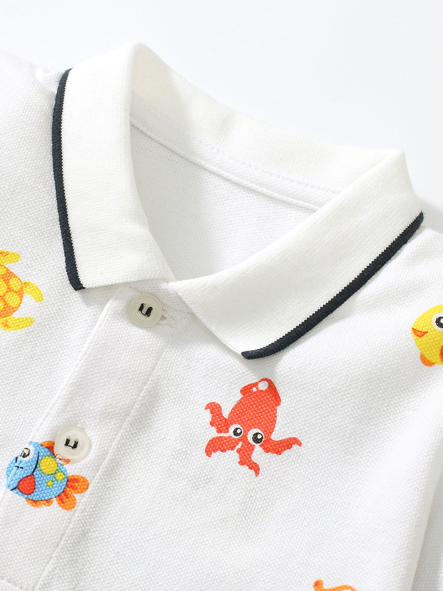 Boys White Graphic Printed Pure Cotton T-Shirt with Shorts