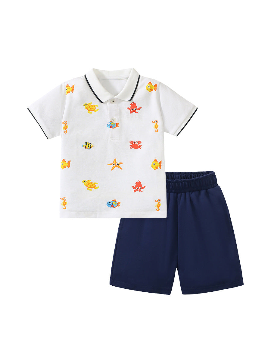 Boys White Graphic Printed Pure Cotton T-Shirt with Shorts