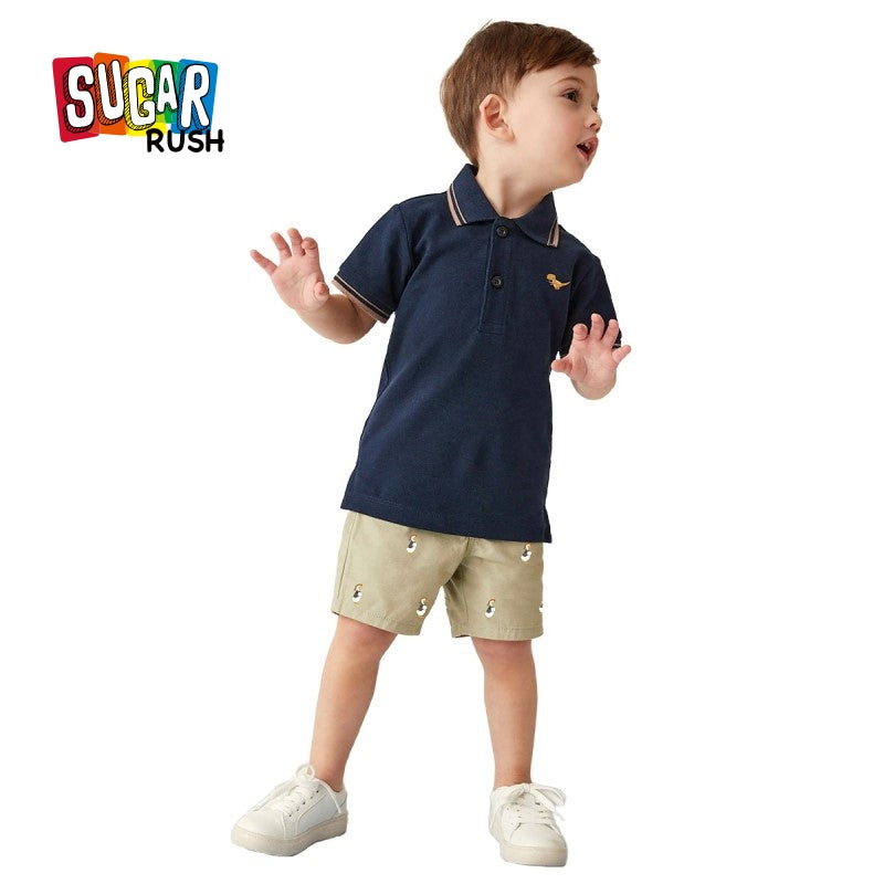 Boys Navy Blue Polo Collar Top with Shorts