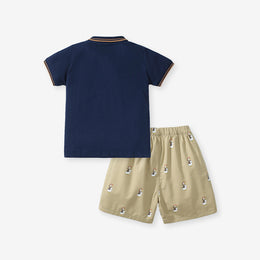 Boys Navy Blue Polo Collar Top with Shorts