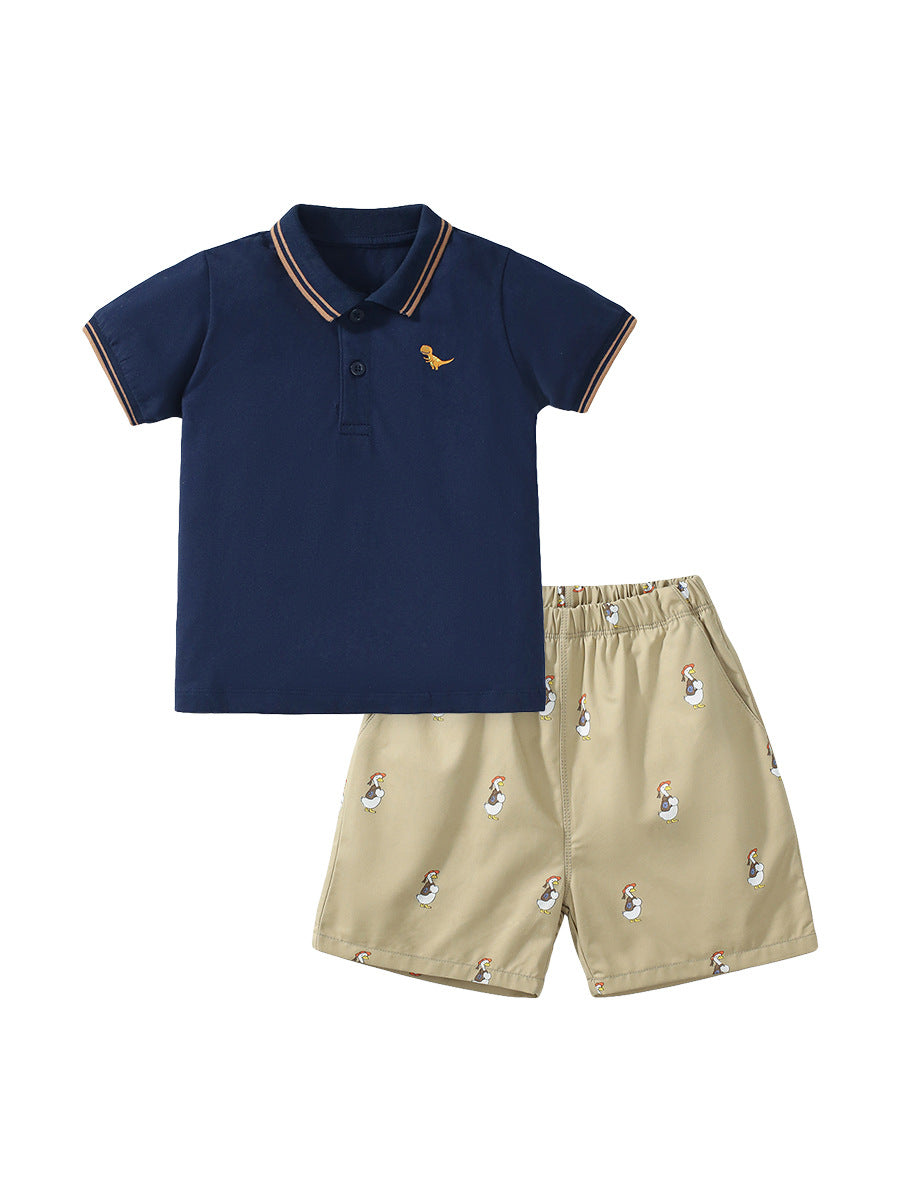 Boys Navy Blue Polo Collar Top with Shorts