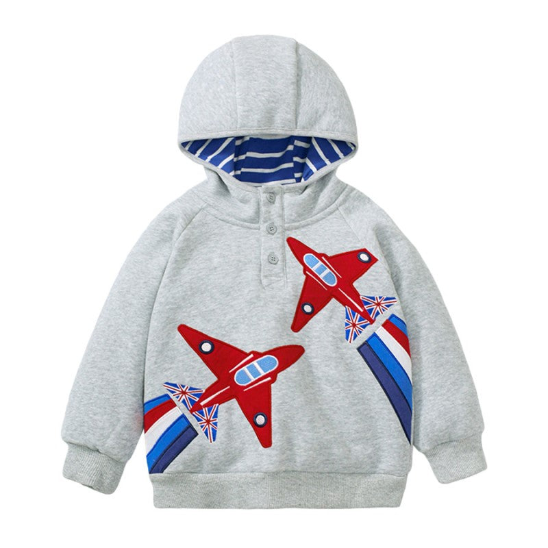 Girls Grey Graphic Printed Hooded Cotton Pullover Sweatshirt