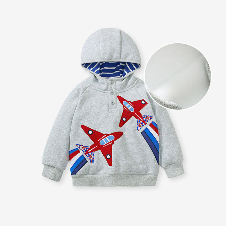 Girls Grey Graphic Printed Hooded Cotton Pullover Sweatshirt