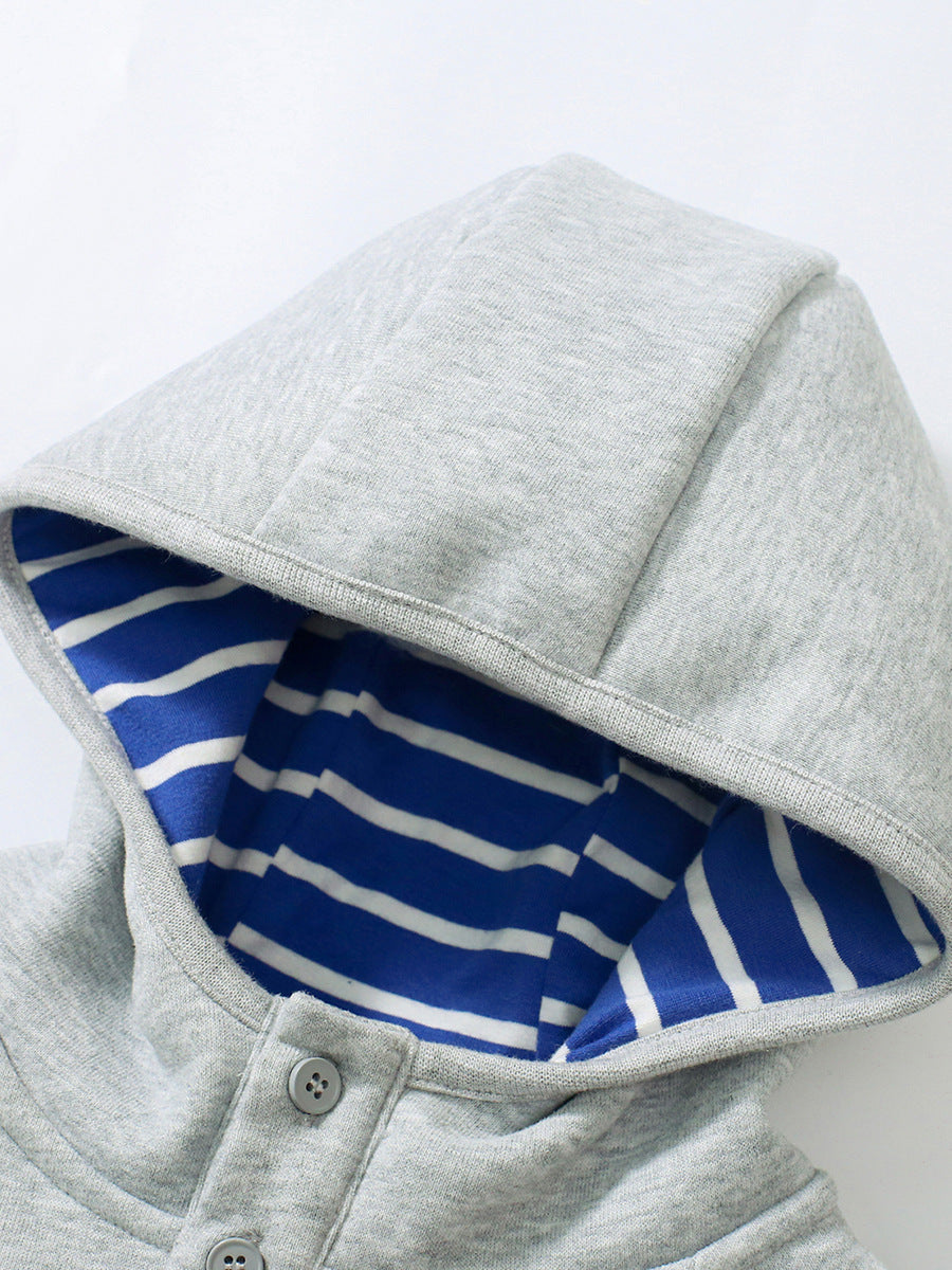 Girls Grey Graphic Printed Hooded Cotton Pullover Sweatshirt