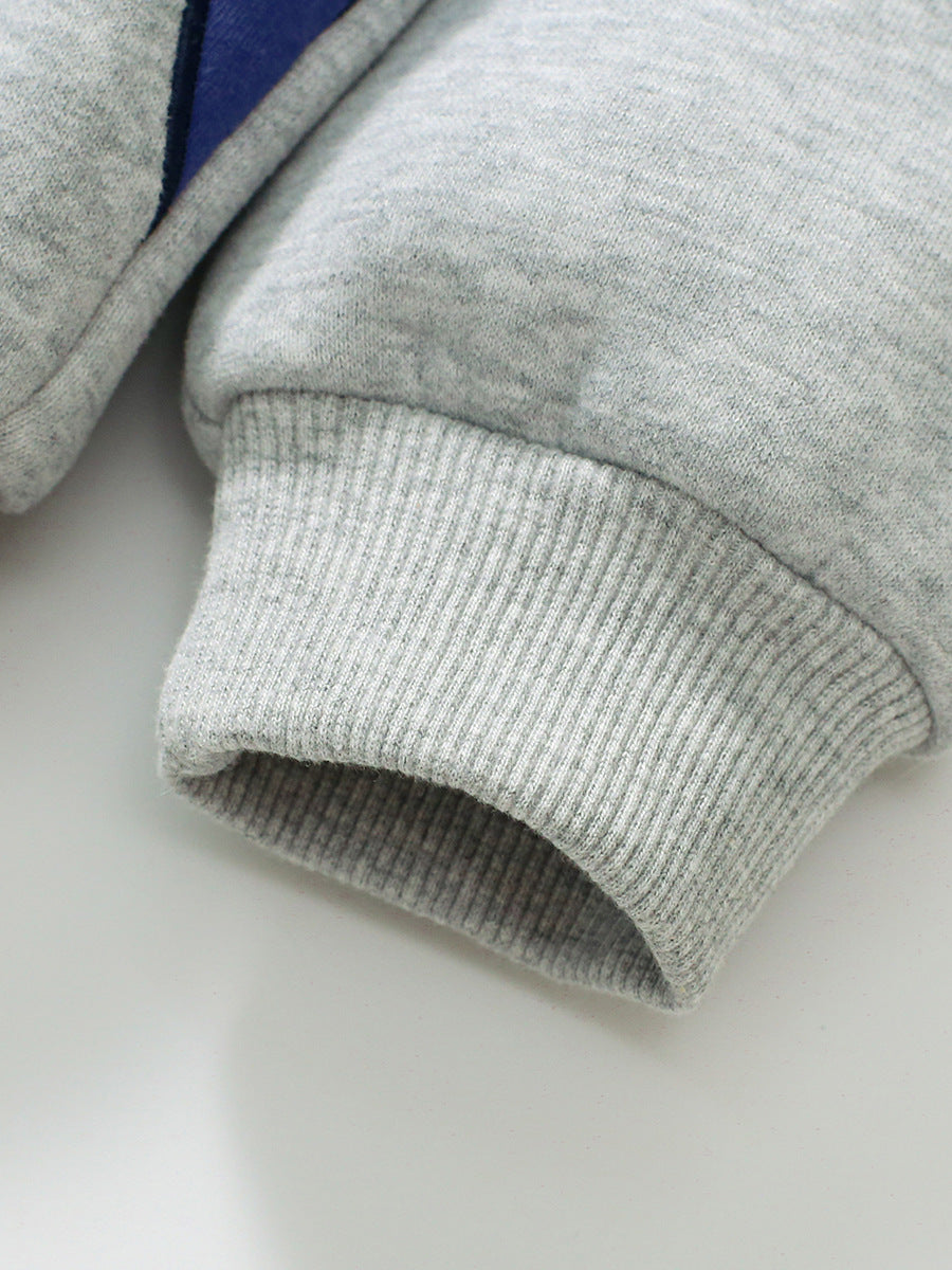 Girls Grey Graphic Printed Hooded Cotton Pullover Sweatshirt