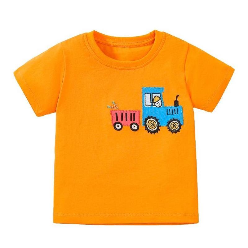 Kids Orange Cotton Printed Regular Fit Round Neck T-shirt