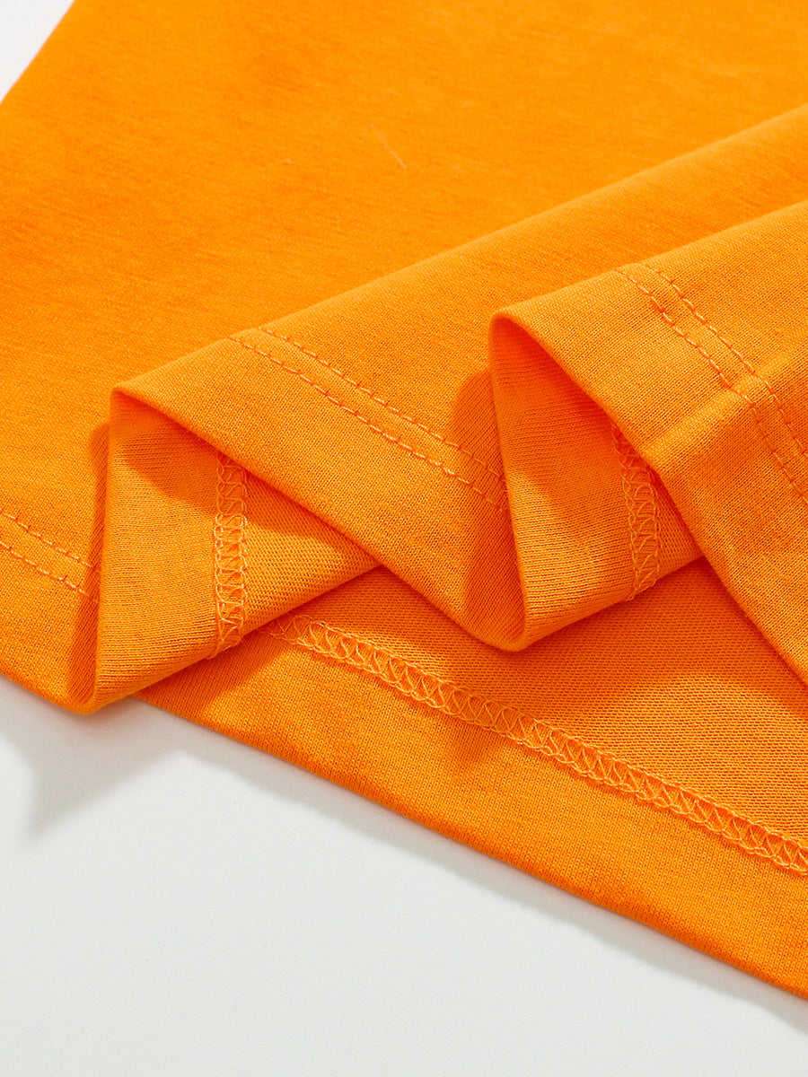 Kids Orange Cotton Printed Regular Fit Round Neck T-shirt