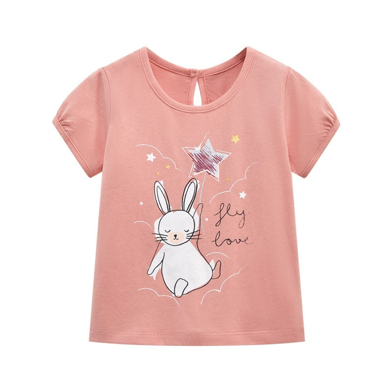 Pink Girls Graphic Printed Cotton T-shirt
