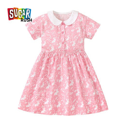 Girls Pink Floral Printed Peter Pan Collar Fit & Flare Dress