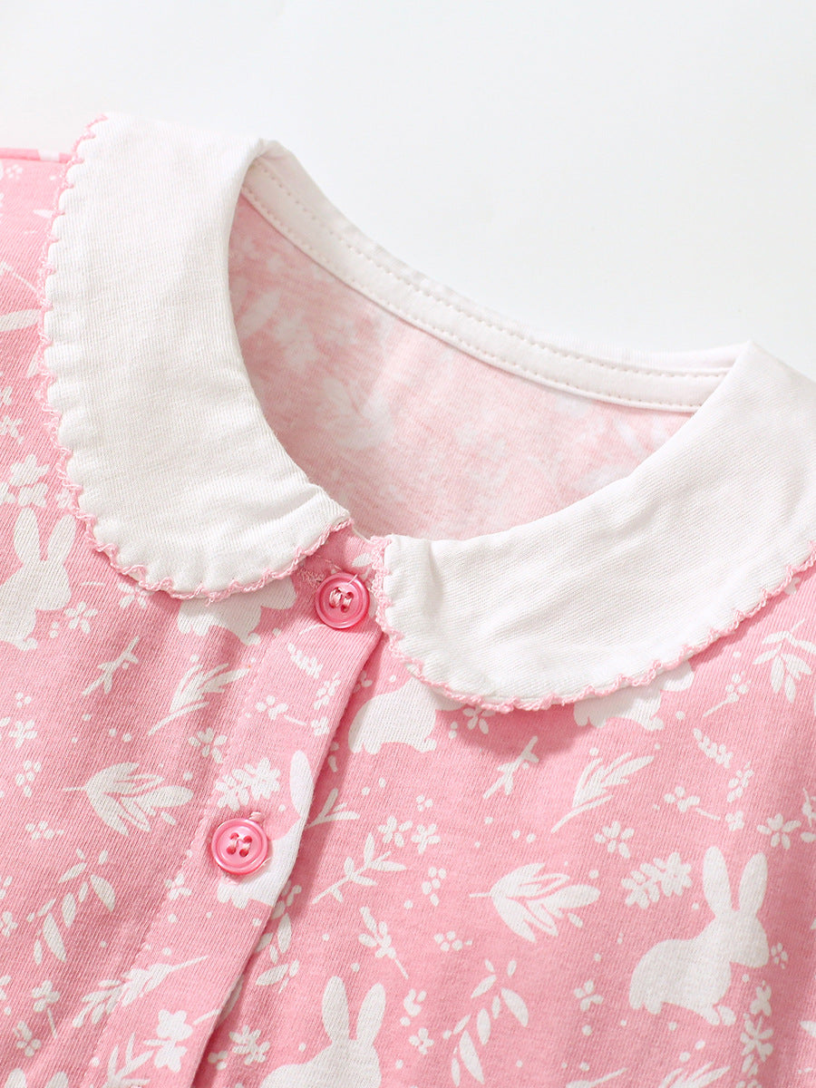 Girls Pink Floral Printed Peter Pan Collar Fit & Flare Dress