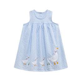 Girls Blue Checked A-Line Dress