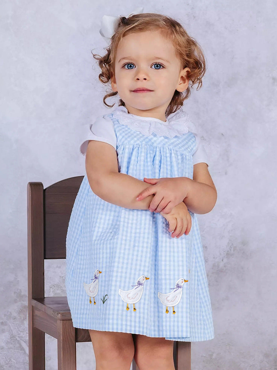 Girls Blue Checked A-Line Dress