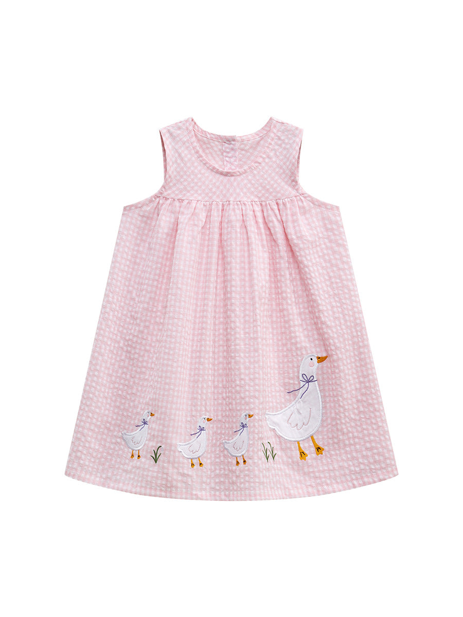 Girls Pink Checked A-Line Dress