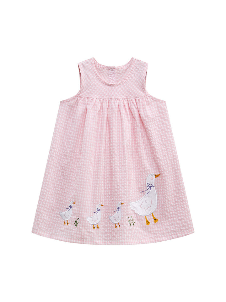 Girls Pink Checked A-Line Dress
