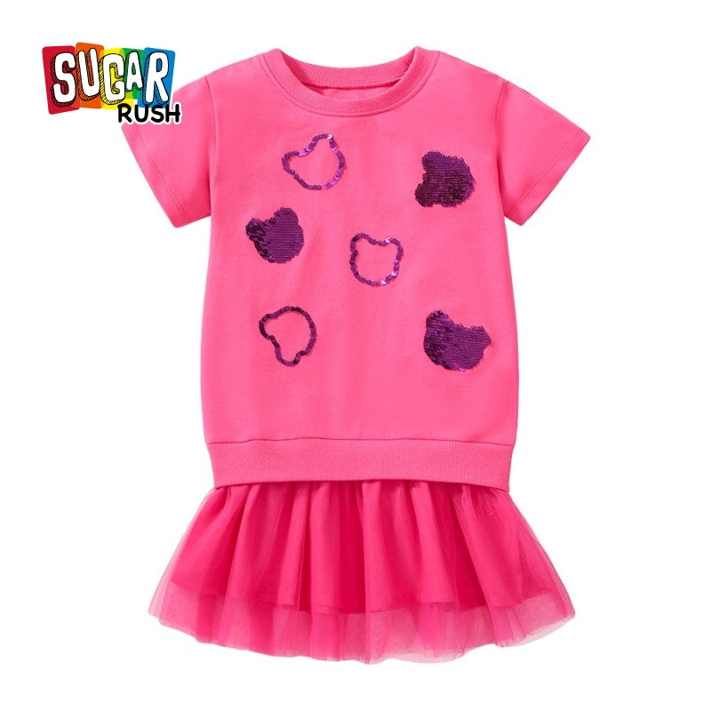 Girls Pink Drop-Waist Cotton Midi Dress