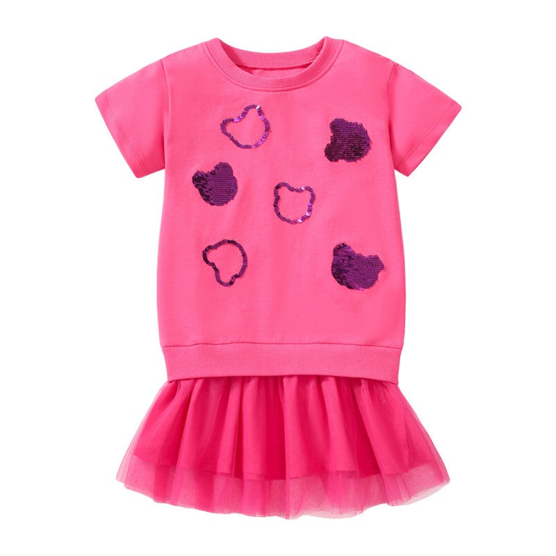 Girls Pink Drop-Waist Cotton Midi Dress