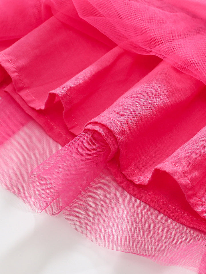 Girls Pink Drop-Waist Cotton Midi Dress